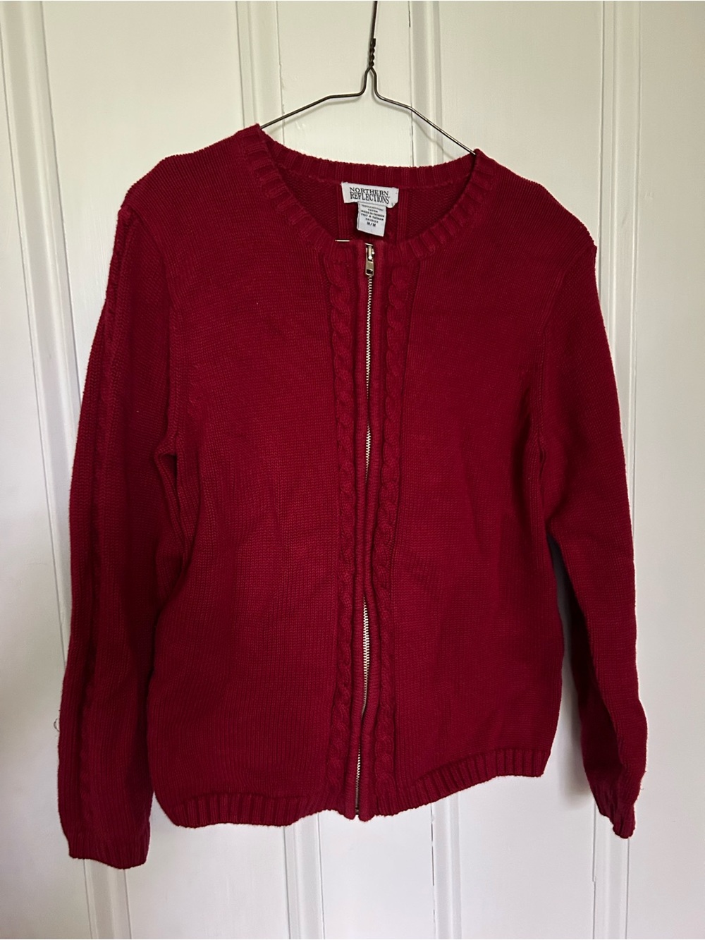 Northern Reflections Red Zip-Front Cable-Trim Cardigan